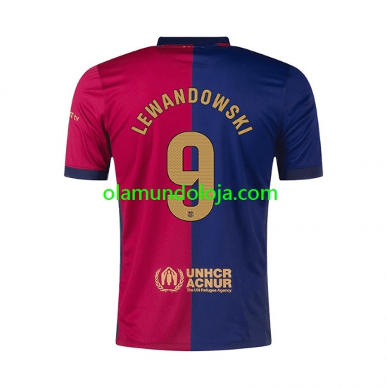 Camisola FC Barcelona Robert Lewandowski 9 Homem Equipamento Primeiro 2024-2025 Manga Curta
